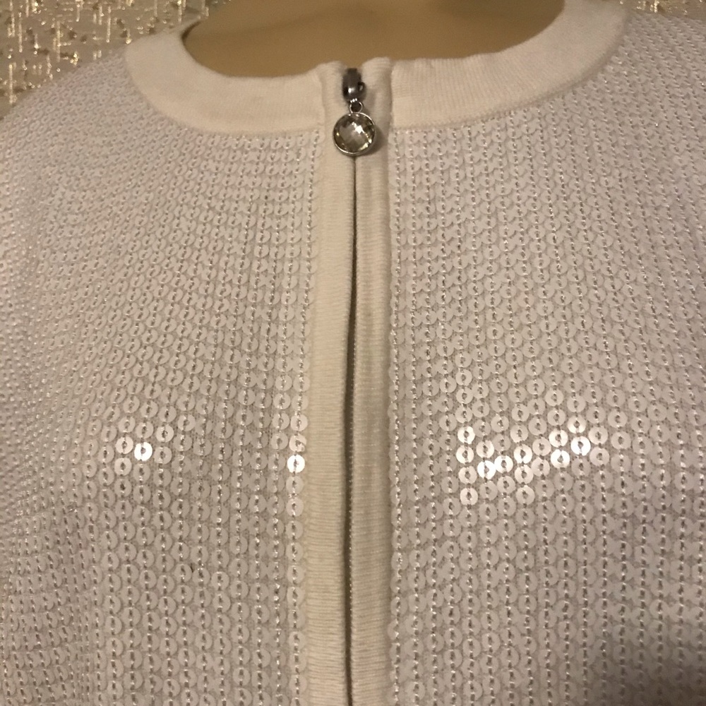 Quacker Factory White Sequins Zip Up Sweater, S - image 2